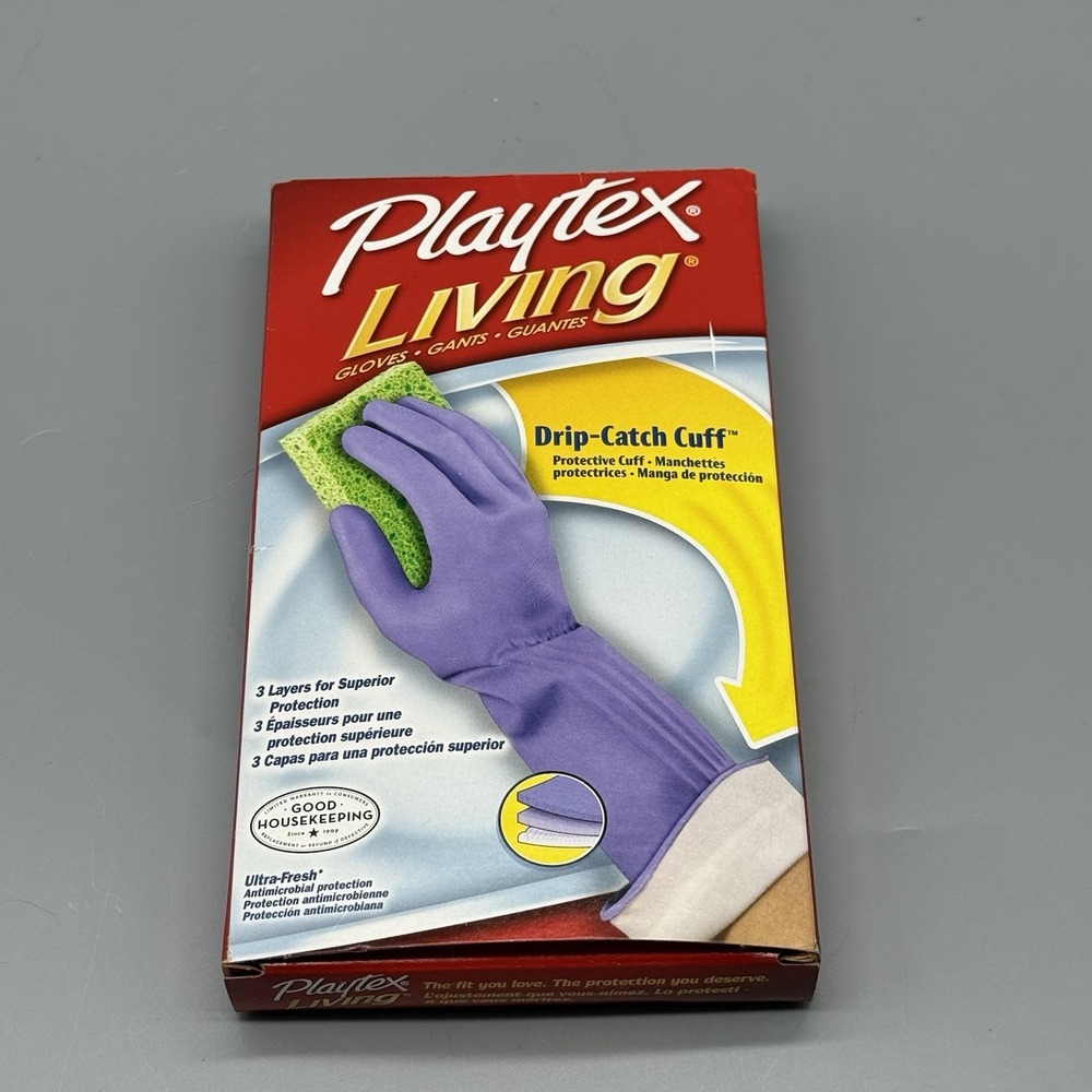 Playtex Living Drip-Catch Cuff Cleaning Gloves Large Purple 1 Pair New NOS